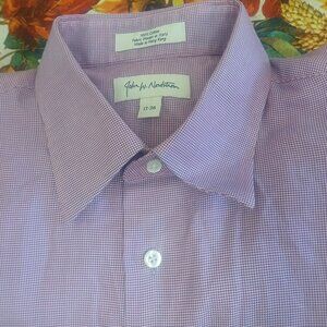 John W. Nordstrom Dress Shirt 17-36 Purple Micro Check 100% Cotton Italy Fabric